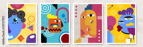 Abstract pop art collage surrealism face design vector illustration. Designed for NFT, token, wallpaper, poster, crypto, punk, aesthetic poster. NFT token in crypto artwork for blockchain digital art