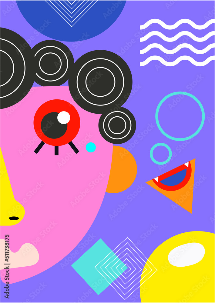 Obraz premium Abstract pop art collage surrealism face design vector illustration. Designed for NFT, token, wallpaper, poster, crypto, punk, aesthetic poster. NFT token in crypto artwork for blockchain digital art