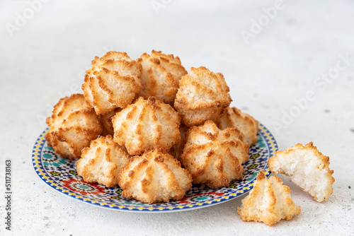 Homemade coconut cookies on the plate.Passover food