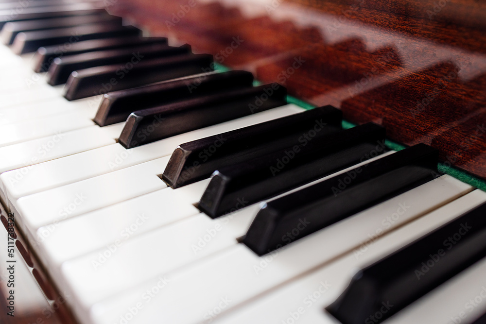 Piano keys side view, close-up with shallow depth of field Piano keys side view, close-up with shallow depth of field