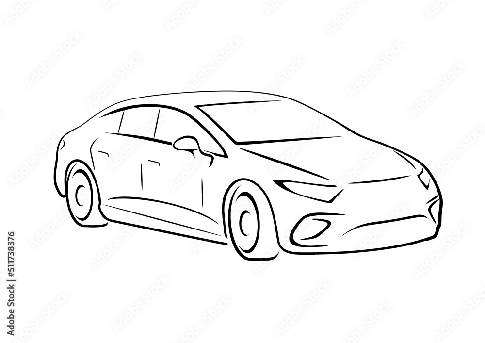 Outlined silhouette of a modern car