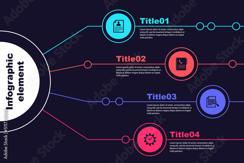 Set Resume, Phone book, Document with search and Time Management. Business infographic template. Vector