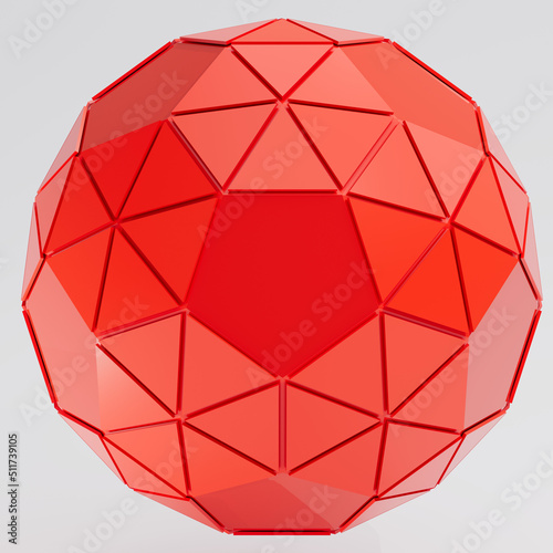 Red crystal truncated icosahedron 3d football soccer ball prize diamond gem stone brilliant, cut red sphere