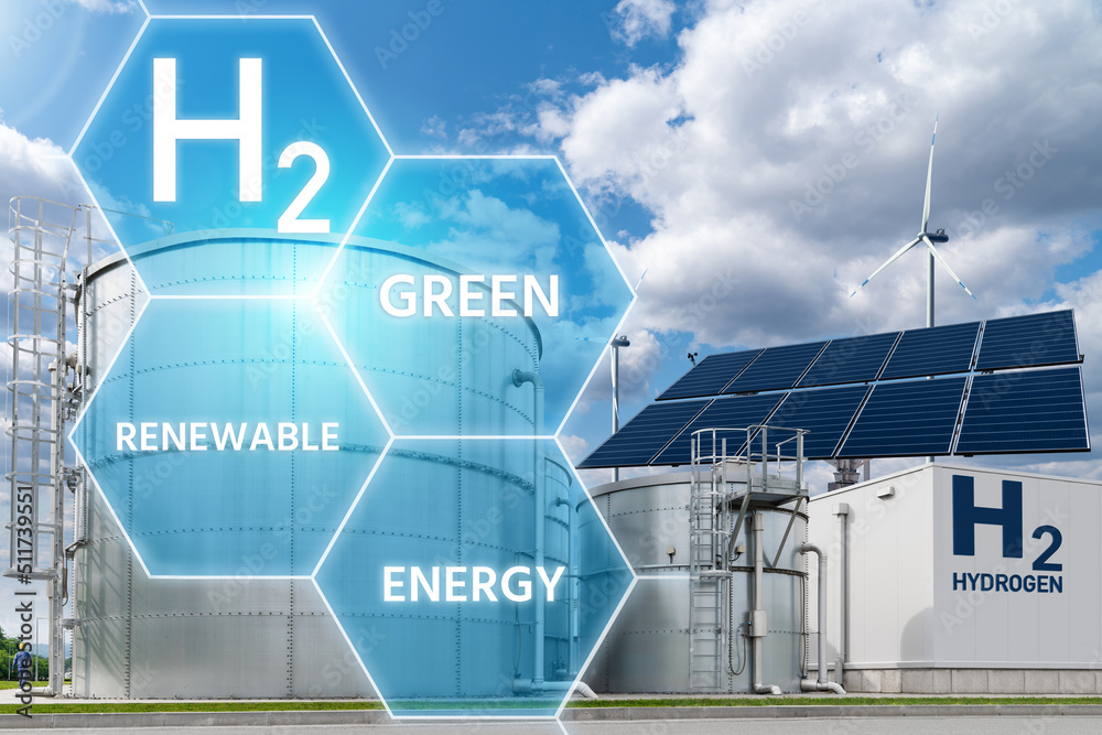 Getting green hydrogen from renewable energy sources. Concept Stock ...