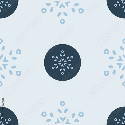 Christmas frozen snowflake seamless vector pattern. Masculine winter snow graphic design for wrapping paper, Xmas, frosty wallpaper. Holiday hand drawn December star.