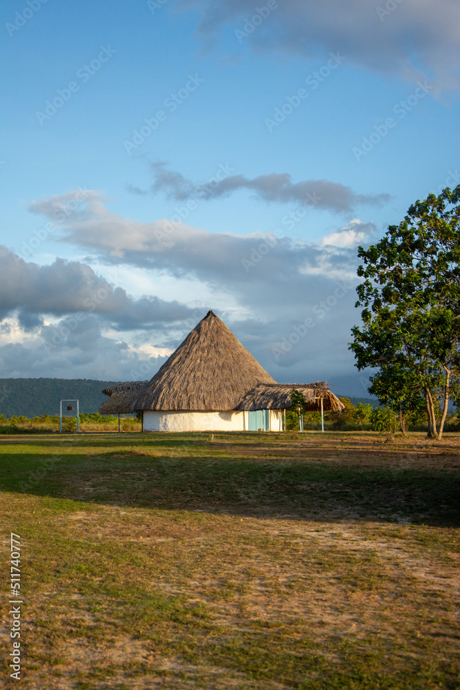 Community of the Pemon Indians in the Canaima National Park. thatched roof houses Community of the Pemon Indians in the Canaima National Park. thatched roof houses