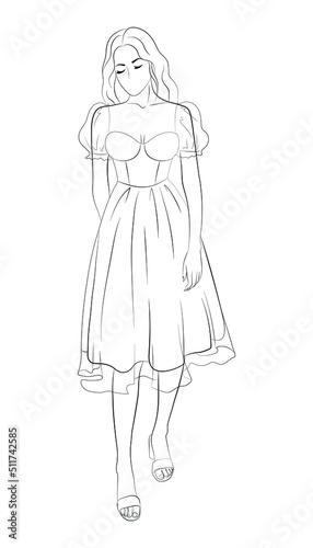 Vector illustration of a young woman in an evening/wedding dress