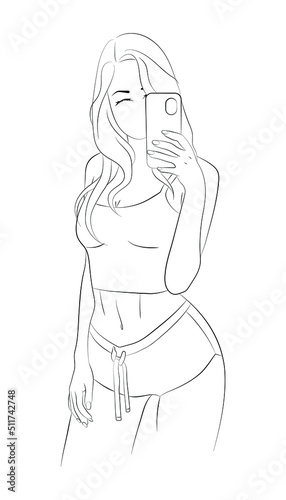 Vector illustration of a young woman taking a selfie