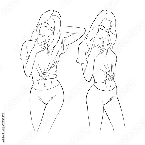 Vector illustration of a young woman taking a selfie