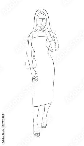 Vector illustration of a young woman in evening dress