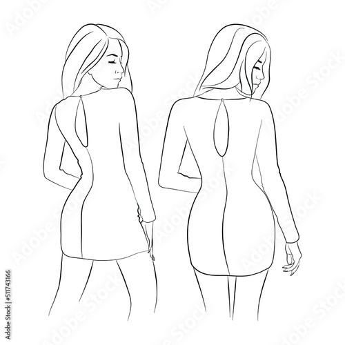 Vector illustration of a young woman in evening dress