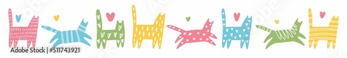 Vector horizontal pattern with cats in Scandinavian style