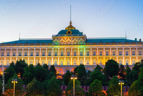 Grand Kremlin palace of the Moscow Kremlin at sunset, Russia. Administration of the President of Russia