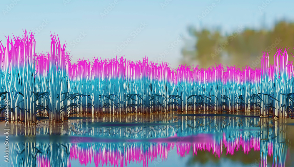Abstract swamp with fantasy sedge, 3d rendered