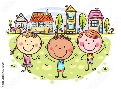 Cartoon children on city background