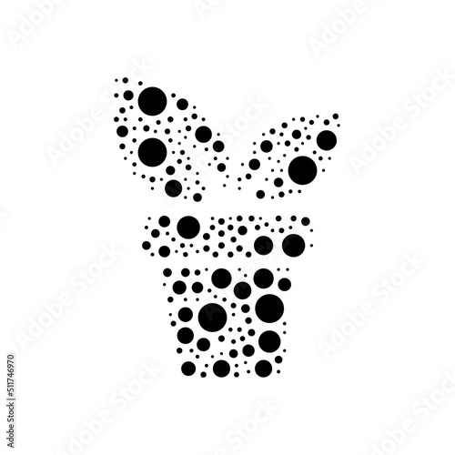 A large plant in pot symbol in the center made in pointillism style. The center symbol is filled with black circles of various sizes. Vector illustration on white background
