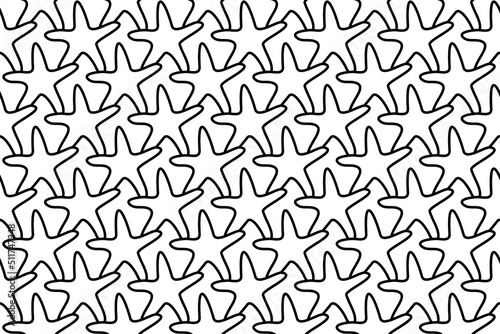 Seamless pattern completely filled with outlines of starfish symbols. Elements are evenly spaced. Vector illustration on white background