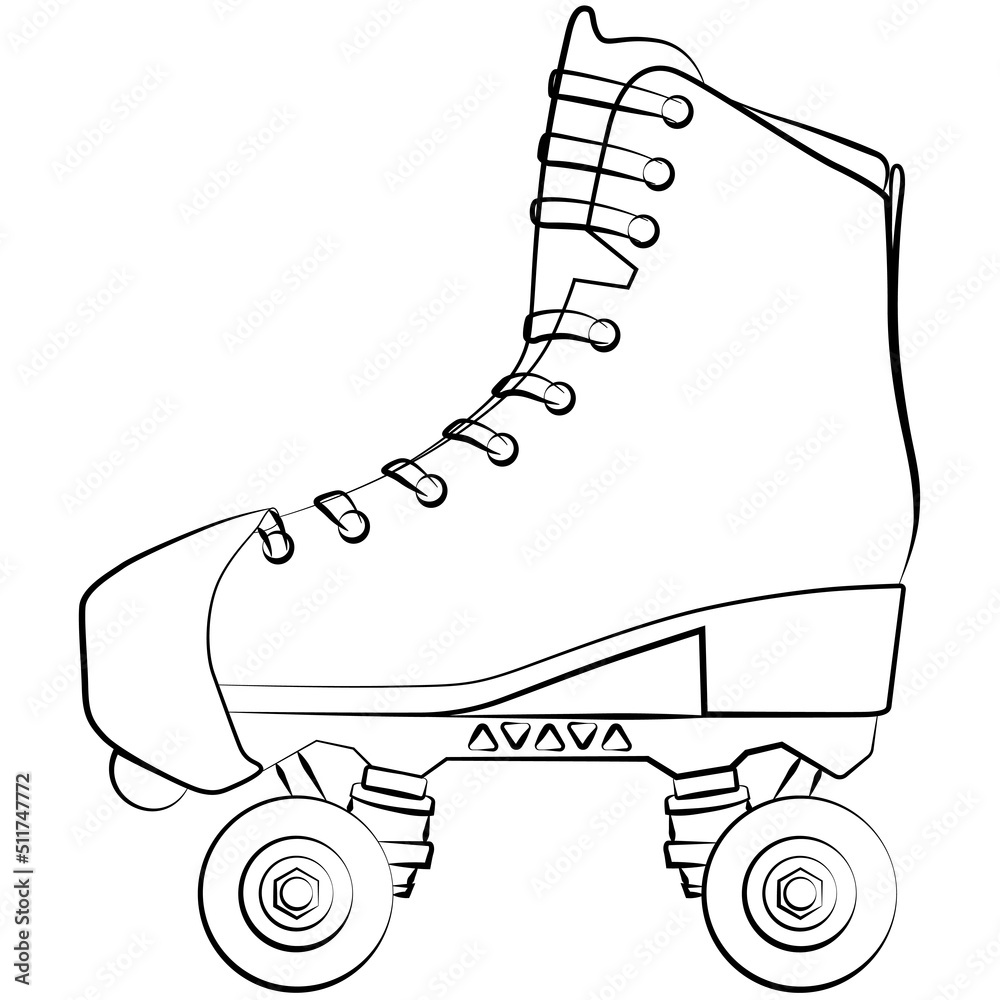 Roller skates shoes derby, Boots retro old school sport. Contour lines  drawn, drawing Stock Illustration | Adobe Stock