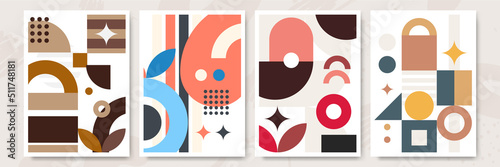 Modern abstract geometric poster cover. Minimal retro boho bauhaus composition shapes design. Colorful geometric background. Vector illustration.