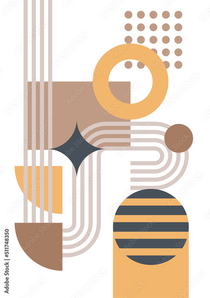 Fototapeta premium Modern abstract geometric poster cover. Minimal retro boho bauhaus composition shapes design. Colorful geometric background. Vector illustration.