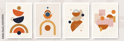 Modern minimalist abstract aesthetic illustrations with geometric shapes. Contemporary wall decor. Collection of creative artistic posters.