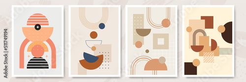 Modern minimalist abstract aesthetic illustrations with geometric shapes. Contemporary wall decor. Collection of creative artistic posters.