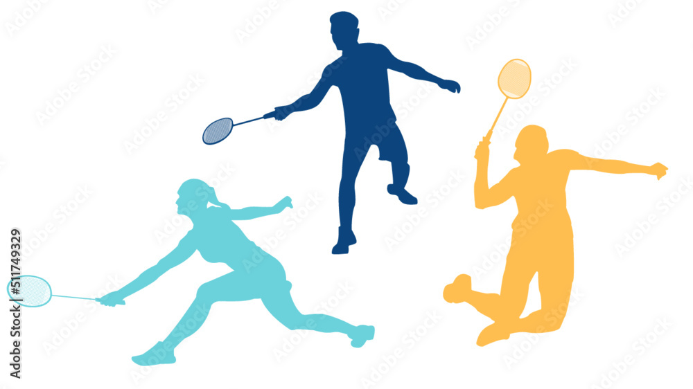 Badminton attack and defense silhouette colored collection Badminton attack and defense silhouette colored collection