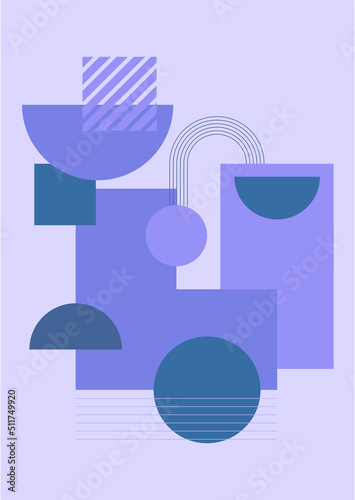 Modern abstract aesthetic set of geometric balance shapes, stairs and plants. Wall decor in boho style. Mid century vector print for cover, wallpaper, card, social media, interior decor © SyahCreation