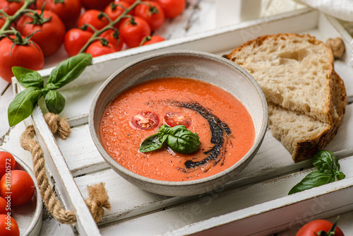 gazpacho tomato soup in a plate