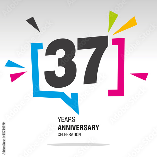 37 Years Anniversary celebration colorful white modern number logo icon banner