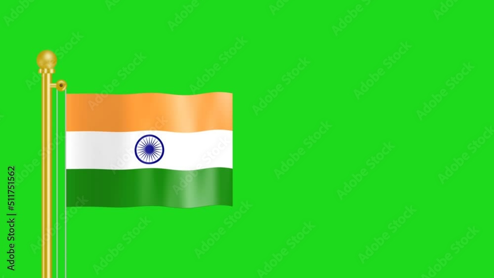 Waving India flag green background with golden pole seamless animation. Concept for celebrating