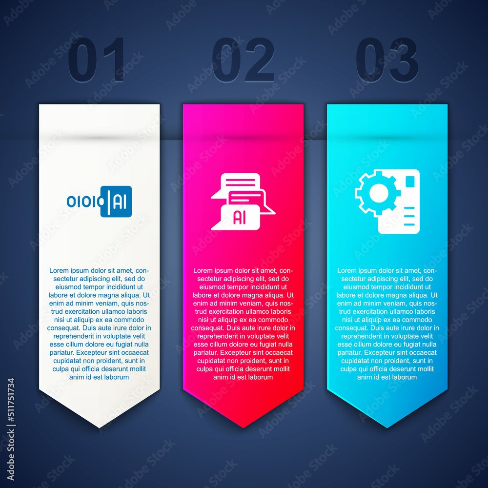 Set Binary code, Chat bot and Neural network. Business infographic template. Vector Set Binary code, Chat bot and Neural network. Business infographic template. Vector