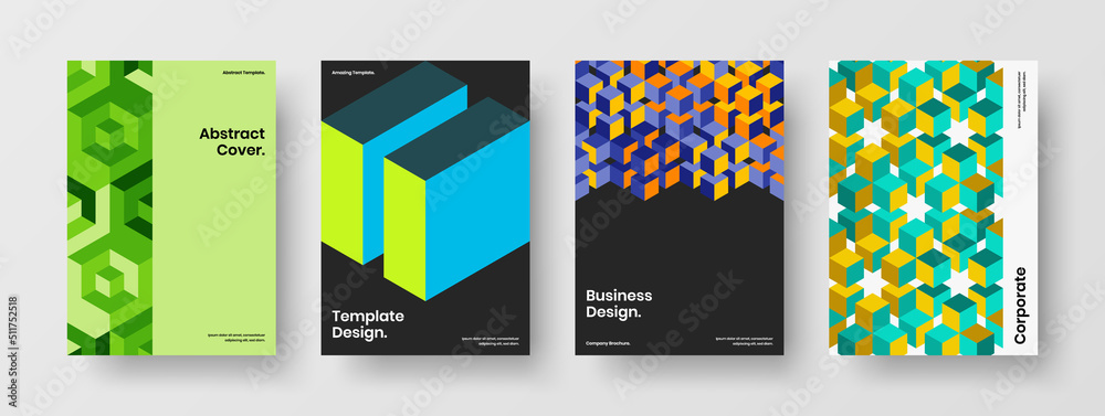 Fototapeta premium Modern flyer A4 vector design layout composition. Original mosaic tiles corporate cover concept set.