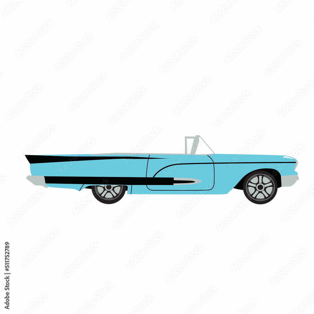 Blue Vintage Car Illustration Side View