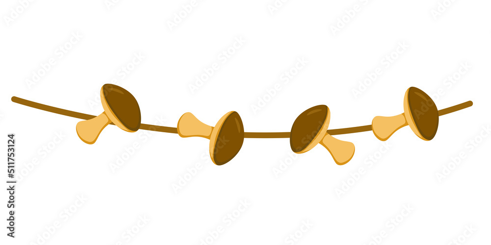 a set of mushrooms on a string in a flat style. Vector image. a set of mushrooms on a string in a flat style. Vector image.