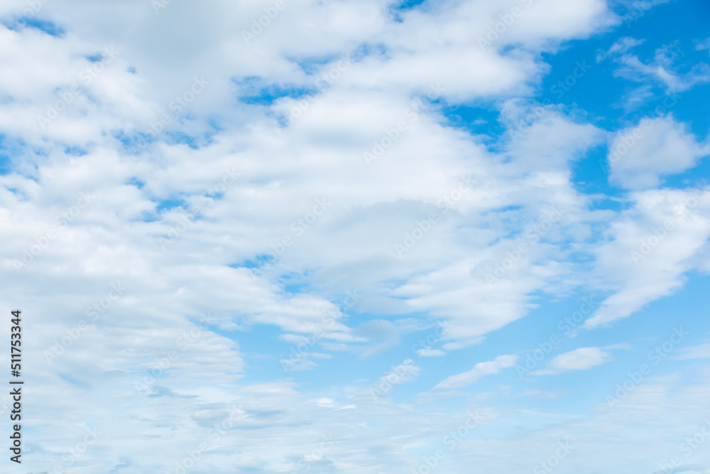 Fototapeta premium Blue bright sky with clouds. Nature background template with copy space