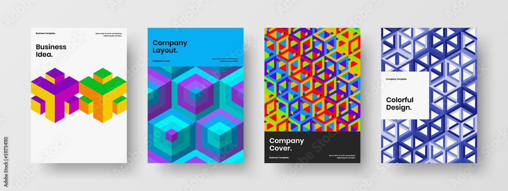 Creative mosaic shapes placard layout collection. Simple magazine cover A4 design vector concept bundle.