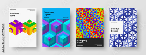 Creative mosaic shapes placard layout collection. Simple magazine cover A4 design vector concept bundle.