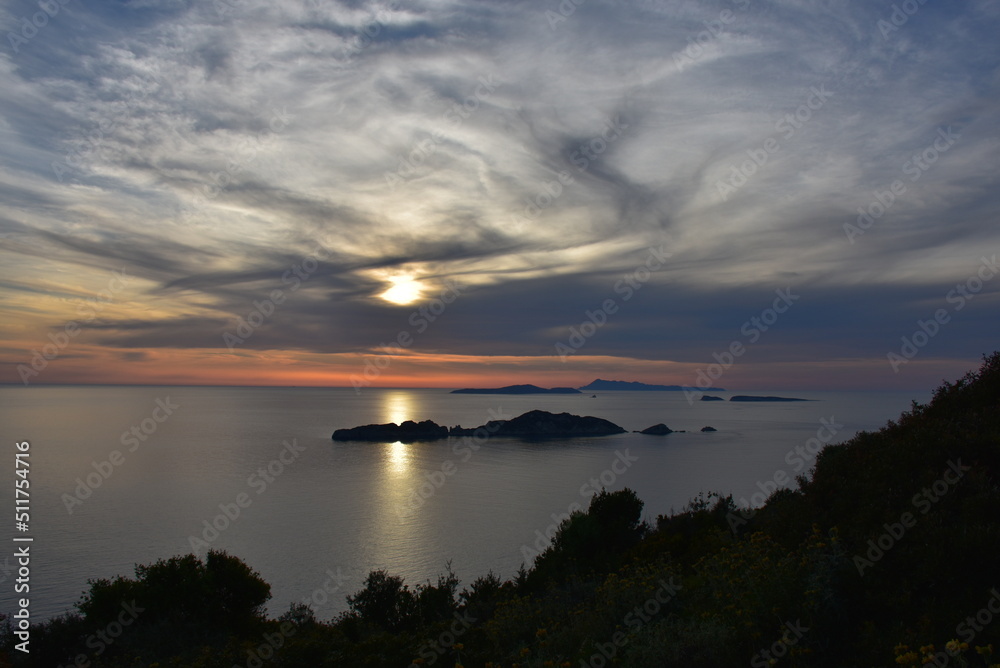 Beautiful sunset in Afionas village in Corfu,Greece