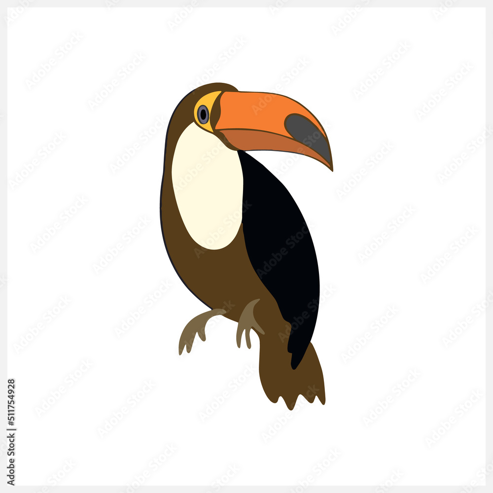 Naklejka premium Doodle toucan bird clip art isolated. Hand drawn animal. Hand drawn bird. Vector stock illustration. EPS 10