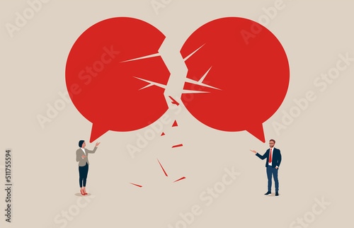 Business communication breakdown. Symbol of misunderstanding, negotiation problems, miscommunication, argument. 
