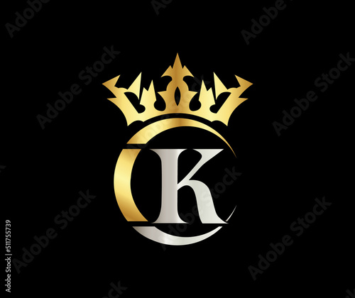 K letter Crown luxury kingdom sign with Golden Color Company Logo Design