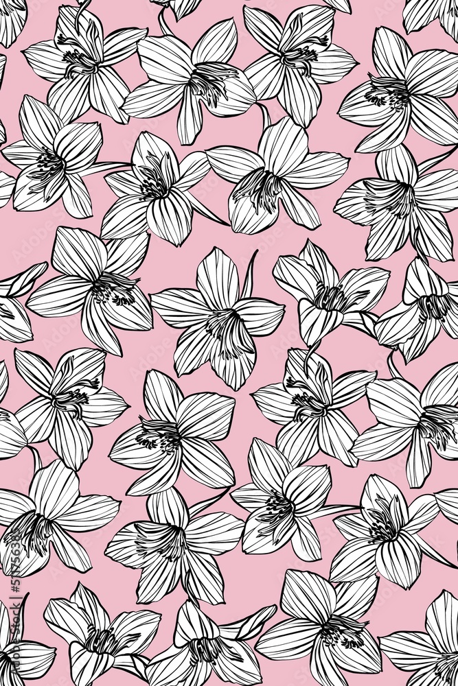 Floral design seamless pattern hand drawn. Vector.