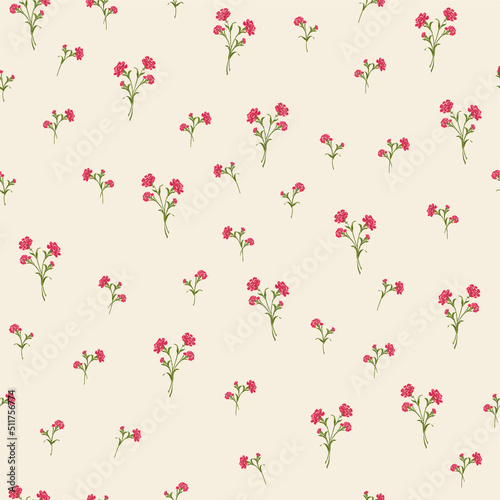 Vintage carnations seamless pattern. Flowers pattern texture or background. Vector simple flowers.