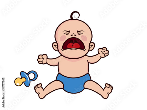 Screaming baby boy with pacifier icon vector. Angry sitting child cartoon character. Yelling baby icon isolated on a white background