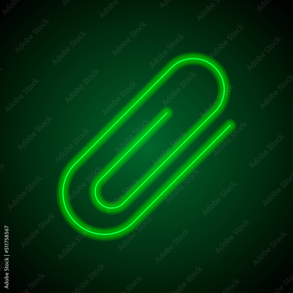 Clip simple icon vector. Flat design. Green neon on black background with green light.ai Clip simple icon vector. Flat design. Green neon on black background with green light.ai
