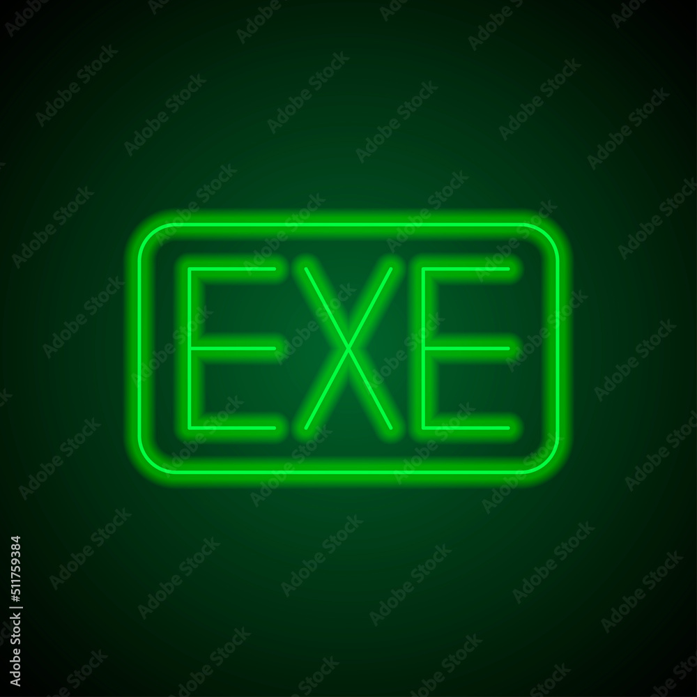 EXE simple icon vector. Flat design. Green neon on black background with green light.ai EXE simple icon vector. Flat design. Green neon on black background with green light.ai