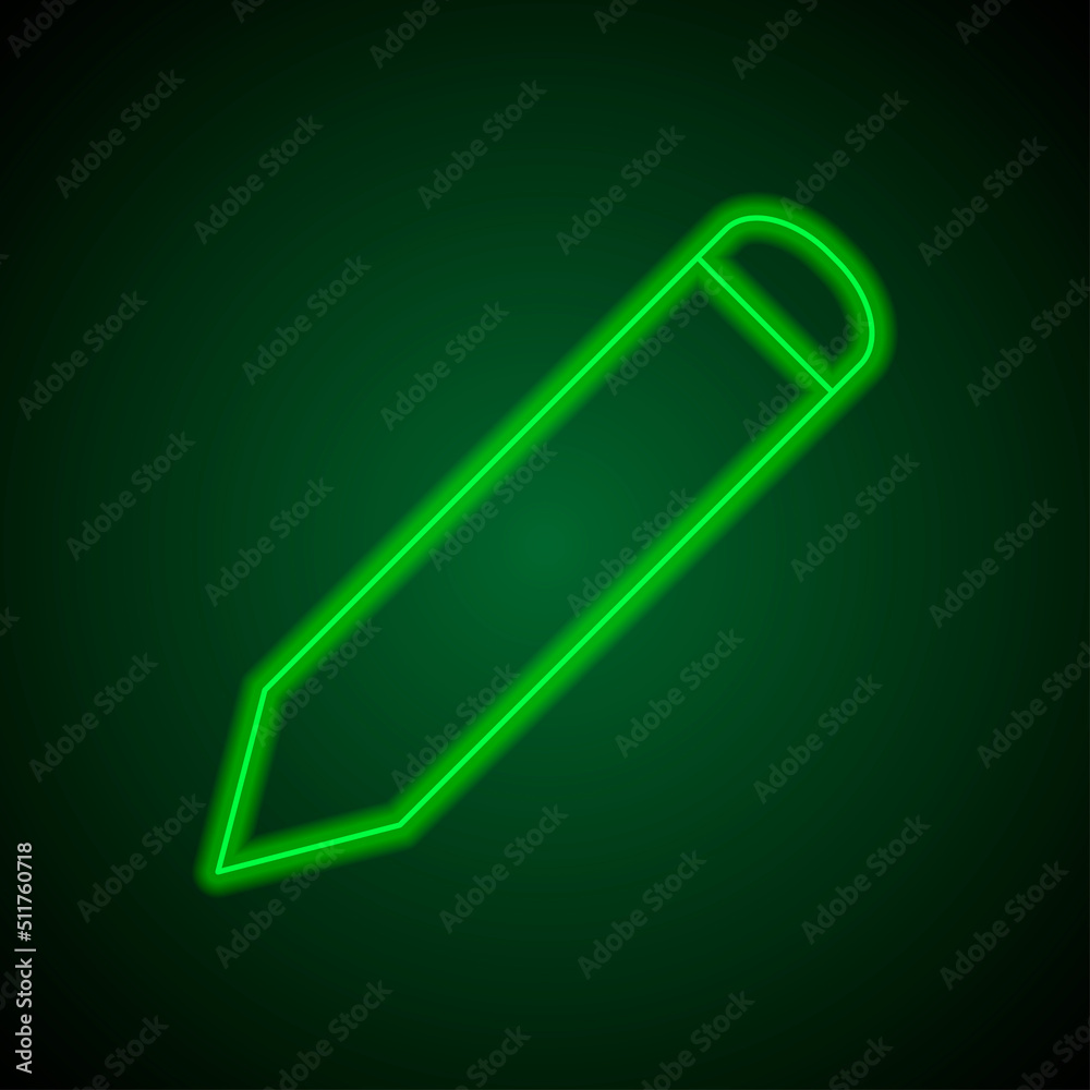 Pencil simple icon vector. Flat design. Green neon on black background with green light.ai Pencil simple icon vector. Flat design. Green neon on black background with green light.ai