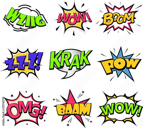 Set of words of sounds in comics pop art style. Vector illustration