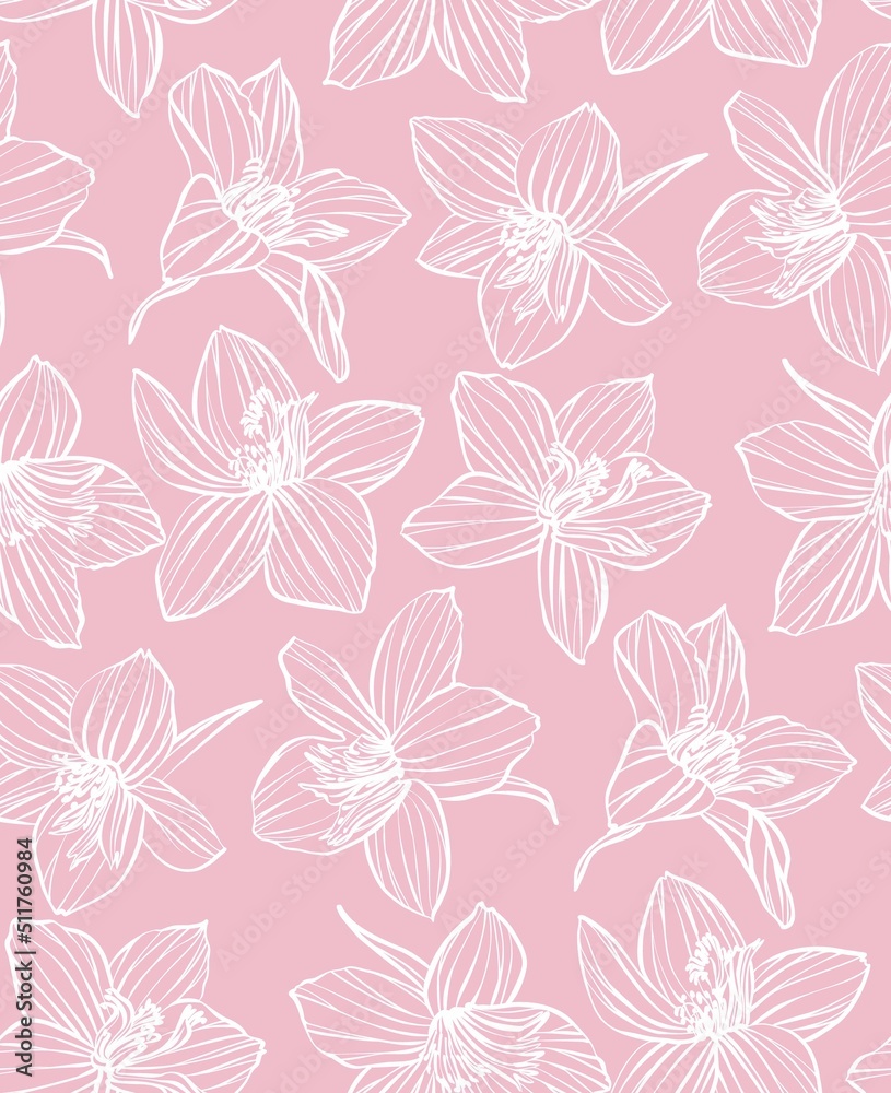 Floral design seamless pattern hand drawn. Vector.